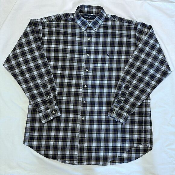 Polo Ralph Lauren Blake Flannel Shirt Men’s XL Blue Plaid Cotton Button Down EUC - Picture 1 of 6